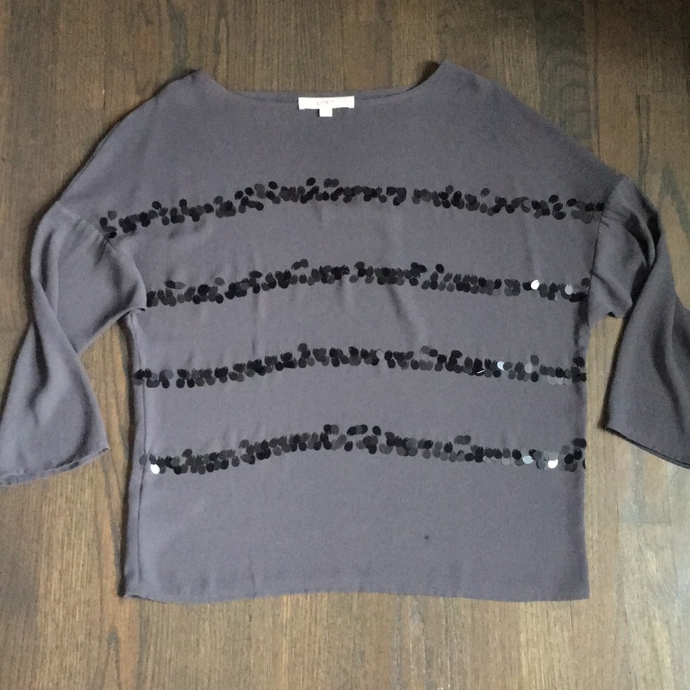Grey Loft top with sequins stripes